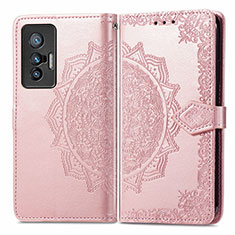 Coque Portefeuille Motif Fantaisie Livre Cuir Etui Clapet pour Vivo X70 5G Or Rose