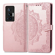 Coque Portefeuille Motif Fantaisie Livre Cuir Etui Clapet pour Vivo X70 Pro 5G Or Rose