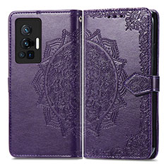 Coque Portefeuille Motif Fantaisie Livre Cuir Etui Clapet pour Vivo X70 Pro 5G Violet