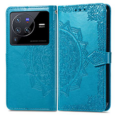 Coque Portefeuille Motif Fantaisie Livre Cuir Etui Clapet pour Vivo X80 Pro 5G Bleu