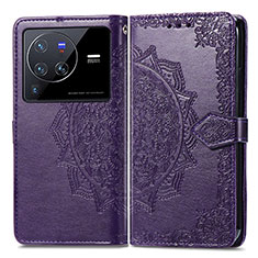 Coque Portefeuille Motif Fantaisie Livre Cuir Etui Clapet pour Vivo X80 Pro 5G Violet