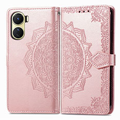 Coque Portefeuille Motif Fantaisie Livre Cuir Etui Clapet pour Vivo Y02S Or Rose