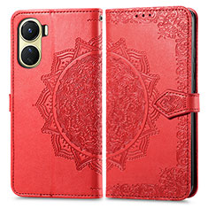 Coque Portefeuille Motif Fantaisie Livre Cuir Etui Clapet pour Vivo Y02S Rouge