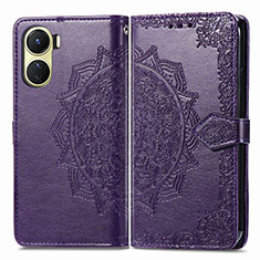 Coque Portefeuille Motif Fantaisie Livre Cuir Etui Clapet pour Vivo Y02S Violet