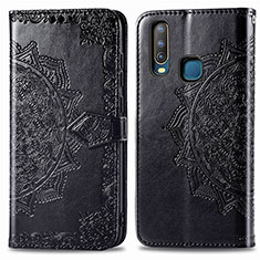 Coque Portefeuille Motif Fantaisie Livre Cuir Etui Clapet pour Vivo Y11 Noir