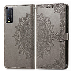 Coque Portefeuille Motif Fantaisie Livre Cuir Etui Clapet pour Vivo Y12s (2021) Gris