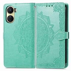 Coque Portefeuille Motif Fantaisie Livre Cuir Etui Clapet pour Vivo Y16 Vert