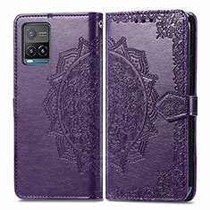 Coque Portefeuille Motif Fantaisie Livre Cuir Etui Clapet pour Vivo Y21 Violet