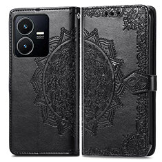 Coque Portefeuille Motif Fantaisie Livre Cuir Etui Clapet pour Vivo Y22 Noir