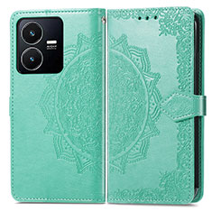 Coque Portefeuille Motif Fantaisie Livre Cuir Etui Clapet pour Vivo Y22 Vert