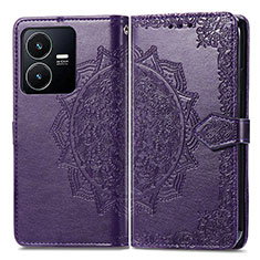 Coque Portefeuille Motif Fantaisie Livre Cuir Etui Clapet pour Vivo Y22 Violet