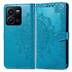 Coque Portefeuille Motif Fantaisie Livre Cuir Etui Clapet pour Vivo Y35 4G Bleu