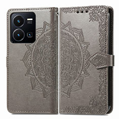 Coque Portefeuille Motif Fantaisie Livre Cuir Etui Clapet pour Vivo Y35 4G Gris