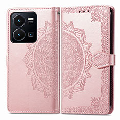 Coque Portefeuille Motif Fantaisie Livre Cuir Etui Clapet pour Vivo Y35 4G Or Rose