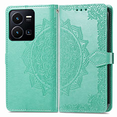 Coque Portefeuille Motif Fantaisie Livre Cuir Etui Clapet pour Vivo Y35 4G Vert