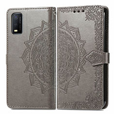 Coque Portefeuille Motif Fantaisie Livre Cuir Etui Clapet pour Vivo Y3s (2021) Gris