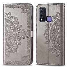 Coque Portefeuille Motif Fantaisie Livre Cuir Etui Clapet pour Vivo Y50 Gris