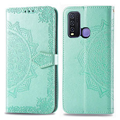 Coque Portefeuille Motif Fantaisie Livre Cuir Etui Clapet pour Vivo Y50 Vert