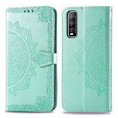 Coque Portefeuille Motif Fantaisie Livre Cuir Etui Clapet pour Vivo Y50t Vert