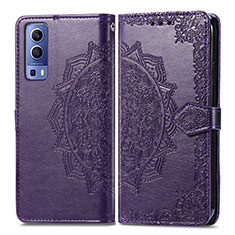 Coque Portefeuille Motif Fantaisie Livre Cuir Etui Clapet pour Vivo Y52 5G Violet