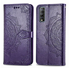 Coque Portefeuille Motif Fantaisie Livre Cuir Etui Clapet pour Vivo Y70t 5G Violet