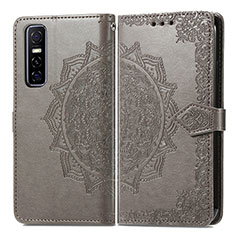 Coque Portefeuille Motif Fantaisie Livre Cuir Etui Clapet pour Vivo Y73s 5G Gris