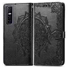 Coque Portefeuille Motif Fantaisie Livre Cuir Etui Clapet pour Vivo Y73s 5G Noir