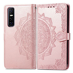 Coque Portefeuille Motif Fantaisie Livre Cuir Etui Clapet pour Vivo Y73s 5G Or Rose