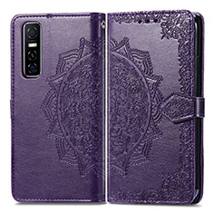 Coque Portefeuille Motif Fantaisie Livre Cuir Etui Clapet pour Vivo Y73s 5G Violet