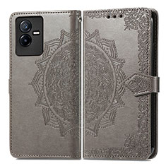 Coque Portefeuille Motif Fantaisie Livre Cuir Etui Clapet pour Vivo Y73t Gris