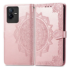 Coque Portefeuille Motif Fantaisie Livre Cuir Etui Clapet pour Vivo Y73t Or Rose