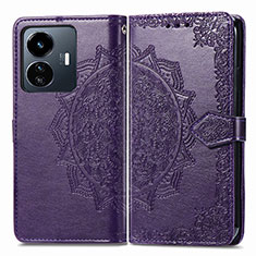 Coque Portefeuille Motif Fantaisie Livre Cuir Etui Clapet pour Vivo Y77e 5G Violet