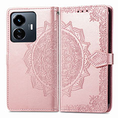 Coque Portefeuille Motif Fantaisie Livre Cuir Etui Clapet pour Vivo Y77e t1 Or Rose