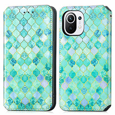 Coque Portefeuille Motif Fantaisie Livre Cuir Etui Clapet pour Xiaomi Mi 11 Lite 4G Vert