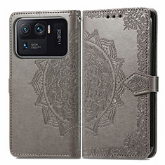 Coque Portefeuille Motif Fantaisie Livre Cuir Etui Clapet pour Xiaomi Mi 11 Ultra 5G Gris