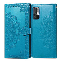 Coque Portefeuille Motif Fantaisie Livre Cuir Etui Clapet pour Xiaomi POCO M3 Pro 5G Bleu