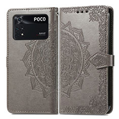 Coque Portefeuille Motif Fantaisie Livre Cuir Etui Clapet pour Xiaomi Poco M4 Pro 4G Gris