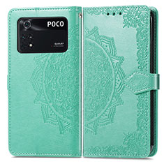 Coque Portefeuille Motif Fantaisie Livre Cuir Etui Clapet pour Xiaomi Poco M4 Pro 4G Vert