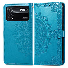 Coque Portefeuille Motif Fantaisie Livre Cuir Etui Clapet pour Xiaomi Poco X4 Pro 5G Bleu