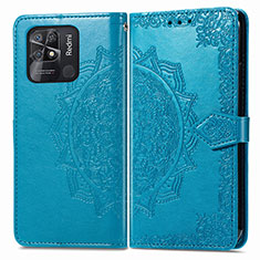 Coque Portefeuille Motif Fantaisie Livre Cuir Etui Clapet pour Xiaomi Redmi 10C 4G Bleu