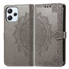 Coque Portefeuille Motif Fantaisie Livre Cuir Etui Clapet pour Xiaomi Redmi 12 4G Gris