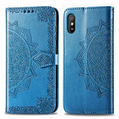 Coque Portefeuille Motif Fantaisie Livre Cuir Etui Clapet pour Xiaomi Redmi 9i Bleu