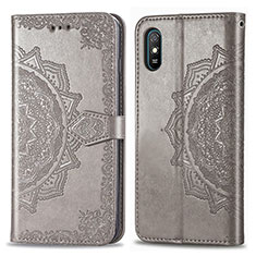 Coque Portefeuille Motif Fantaisie Livre Cuir Etui Clapet pour Xiaomi Redmi 9i Gris