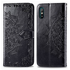 Coque Portefeuille Motif Fantaisie Livre Cuir Etui Clapet pour Xiaomi Redmi 9i Noir