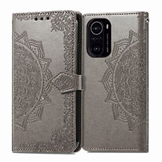 Coque Portefeuille Motif Fantaisie Livre Cuir Etui Clapet pour Xiaomi Redmi K40 5G Gris