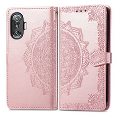 Coque Portefeuille Motif Fantaisie Livre Cuir Etui Clapet pour Xiaomi Redmi K40 Gaming 5G Or Rose