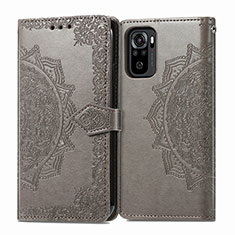 Coque Portefeuille Motif Fantaisie Livre Cuir Etui Clapet pour Xiaomi Redmi Note 10 4G Gris