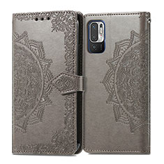 Coque Portefeuille Motif Fantaisie Livre Cuir Etui Clapet pour Xiaomi Redmi Note 10 5G Gris