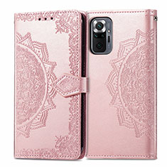 Coque Portefeuille Motif Fantaisie Livre Cuir Etui Clapet pour Xiaomi Redmi Note 10 Pro Max Or Rose