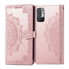 Coque Portefeuille Motif Fantaisie Livre Cuir Etui Clapet pour Xiaomi Redmi Note 10T 5G Or Rose